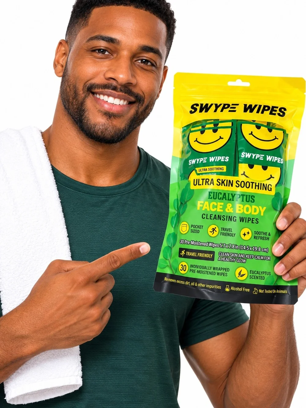 Swype Wipes Eucalyptus Skin Soothing Face & Body Cleansing Wipes - 30 Packs NWT